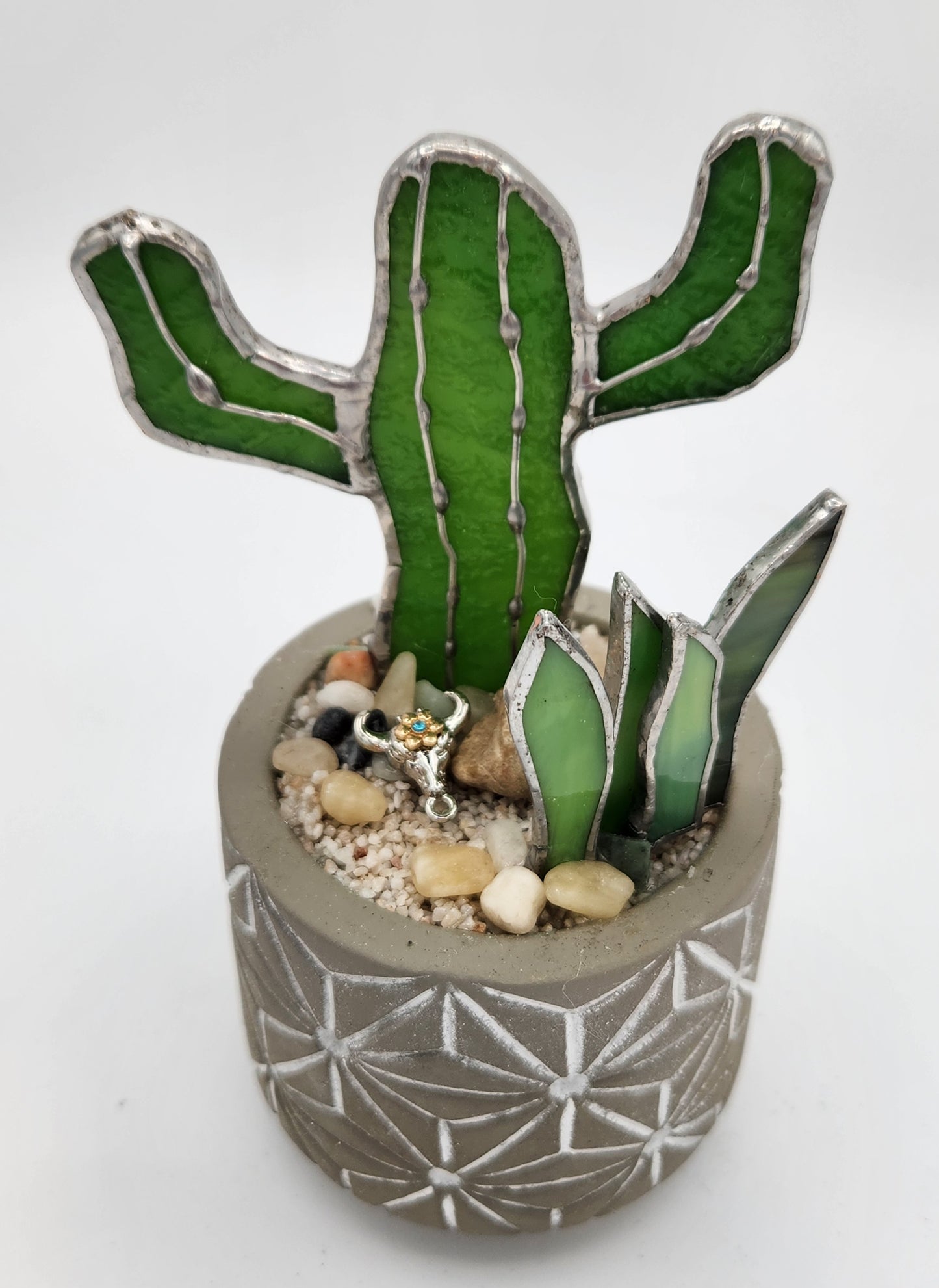 Saguaro Cactus with Agave Accent in Grey Pot