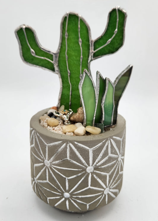 Saguaro Cactus with Agave Accent in Grey Pot