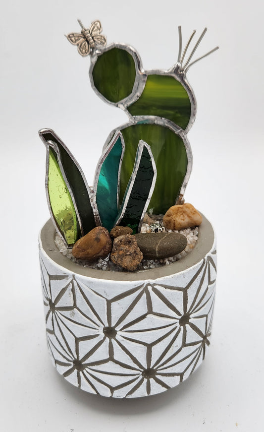 Lopsided Stacked Cactus in White Pot