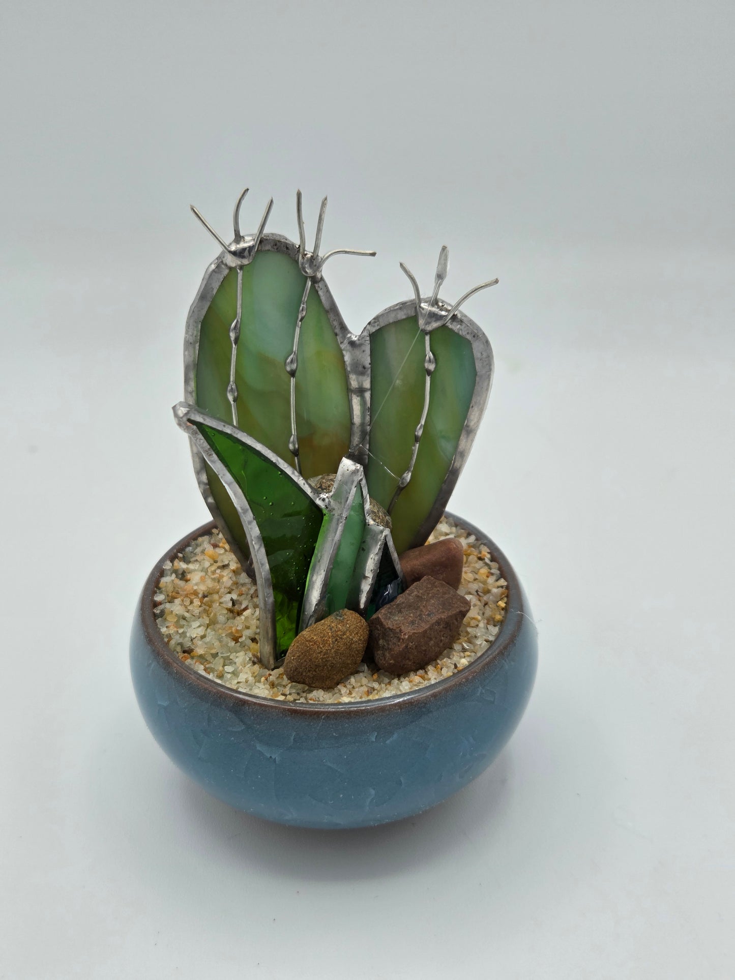 Cactus with Agave Accent in Blue Pot