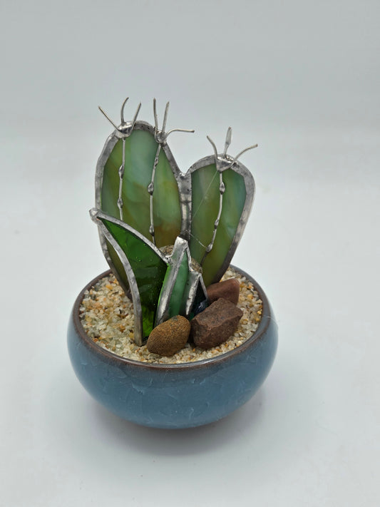 Cactus with Agave Accent in Blue Pot