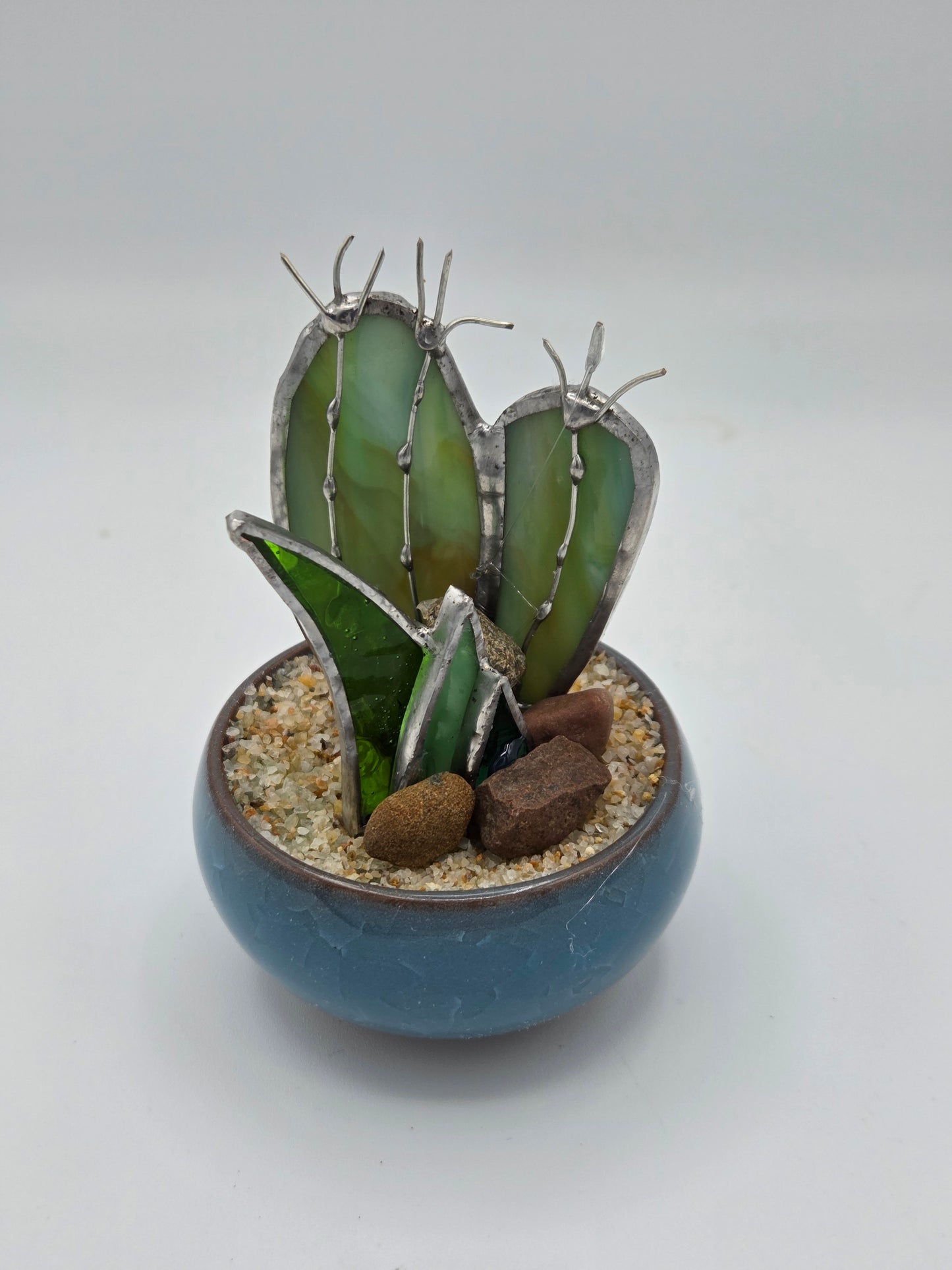 Cactus with Agave Accent in Blue Pot